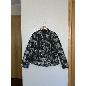Venus Floral Metallic Jacquard Blazer Jacket Size 10 Gold Navy Black